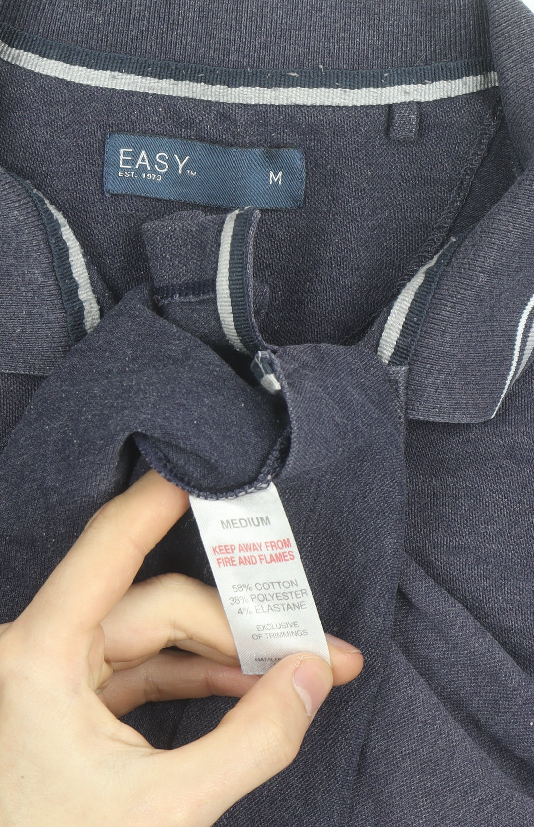 EASY Men’s Blue Polo Shirt Medium Cotton Blend Casual Top