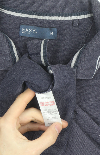 EASY Men’s Blue Polo Shirt Medium Cotton Blend Casual Top