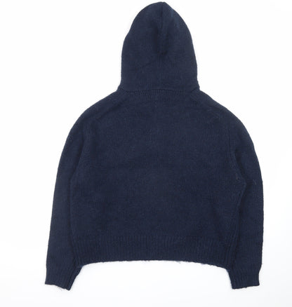 Marks and Spencer Womens Blue Alpaca Knit Hooded Pullover Jumper Size M
