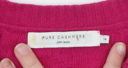 John Lewis Women’s Pink Pure Cashmere Cable Knit Jumper Size 14
