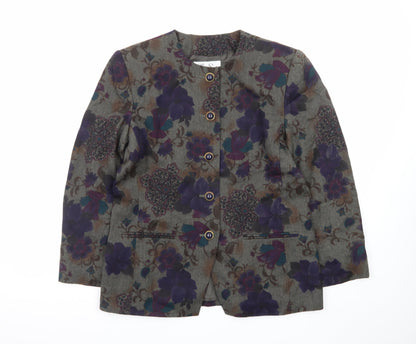 Le Suit Women's Grey Floral Blazer Size 12 Classic Buttoned Jacket