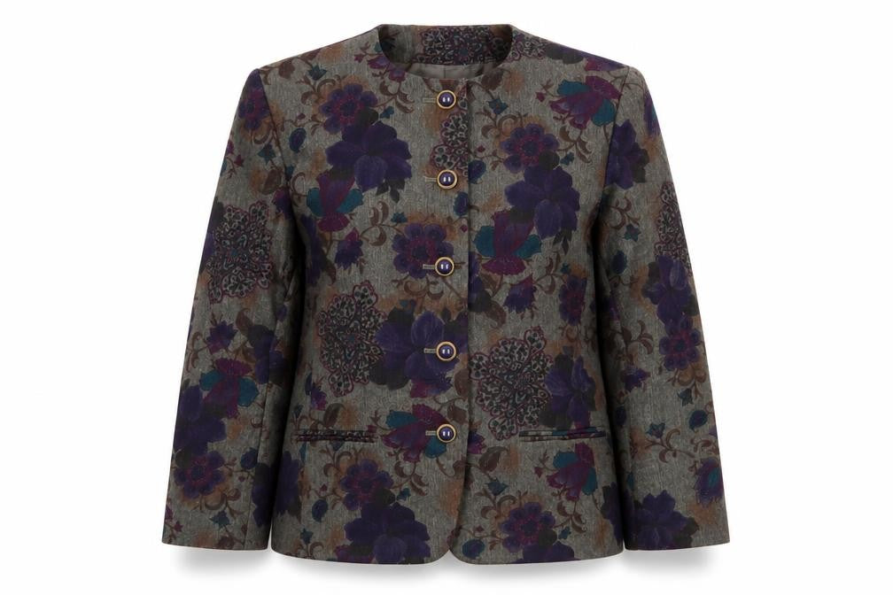 Le Suit Women's Grey Floral Blazer Size 12 Classic Buttoned Jacket