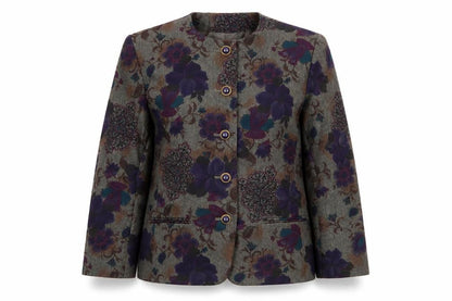 Le Suit Women's Grey Floral Blazer Size 12 Classic Buttoned Jacket