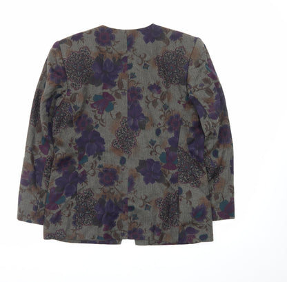 Le Suit Women's Grey Floral Blazer Size 12 Classic Buttoned Jacket