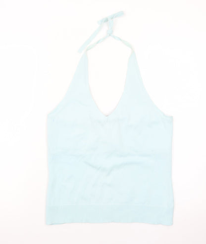 GAP Women Blue Halter Camisole Tank Top L Stretch Cotton