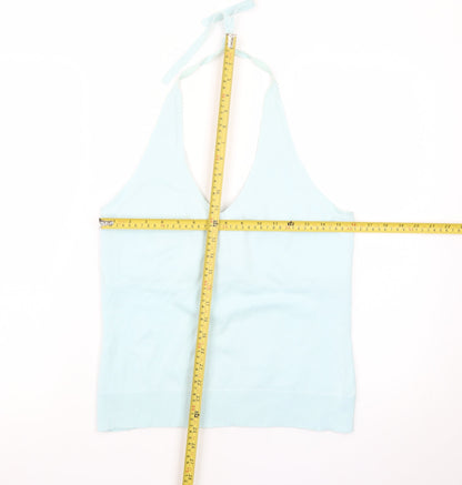 GAP Women Blue Halter Camisole Tank Top L Stretch Cotton