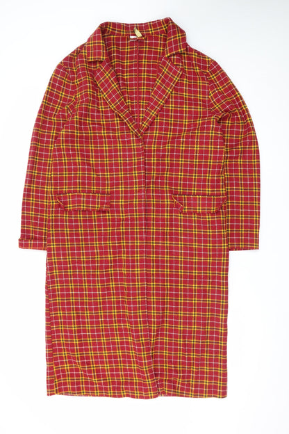 H&M Divided Women's Red Plaid Cotton Coat Size 8 Long Sleeve