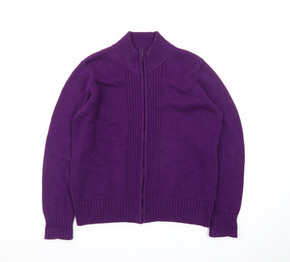 EWM Women’s Purple Full Zip Cotton Knit Jumper Size L 18-20