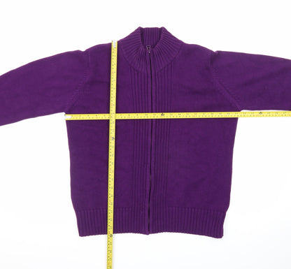EWM Women’s Purple Full Zip Cotton Knit Jumper Size L 18-20