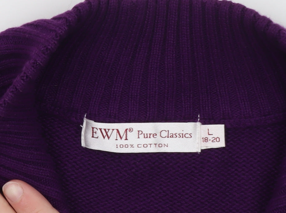 EWM Women’s Purple Full Zip Cotton Knit Jumper Size L 18-20