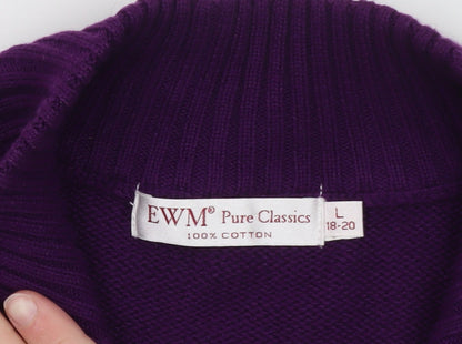 EWM Women’s Purple Full Zip Cotton Knit Jumper Size L 18-20