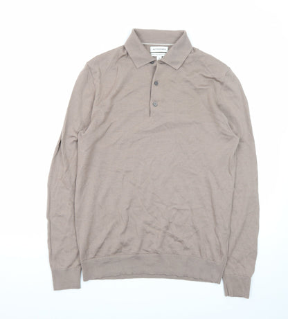 Marks and Spencer Mens Beige Merino Wool Collared Henley Jumper M