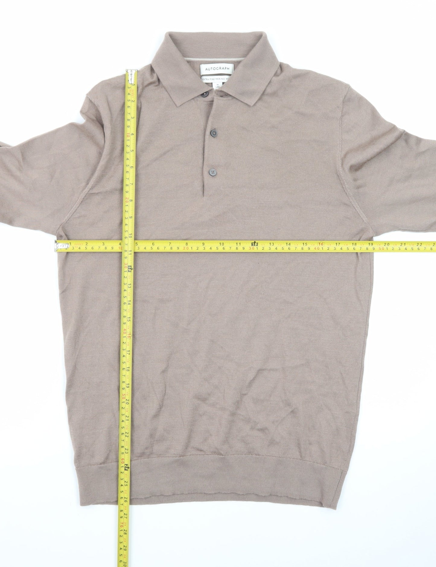 Marks and Spencer Mens Beige Merino Wool Collared Henley Jumper M