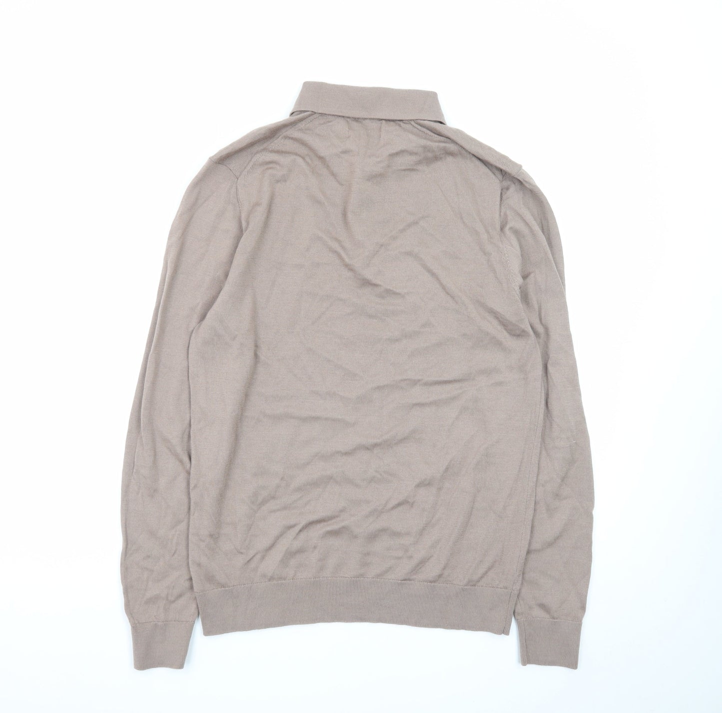 Marks and Spencer Mens Beige Merino Wool Collared Henley Jumper M