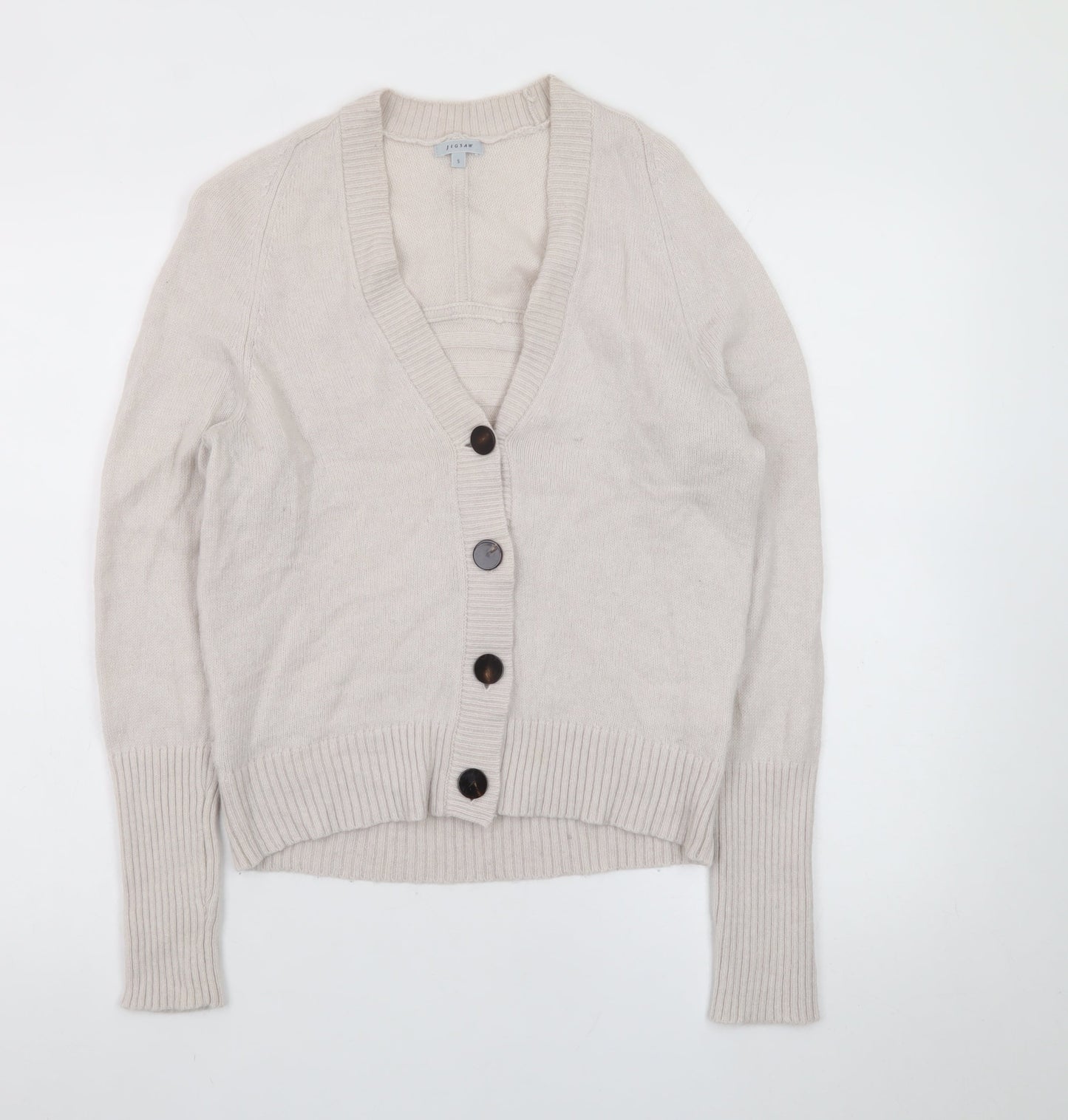 Jigsaw Women Beige Wool Blend Button Cardigan Size S