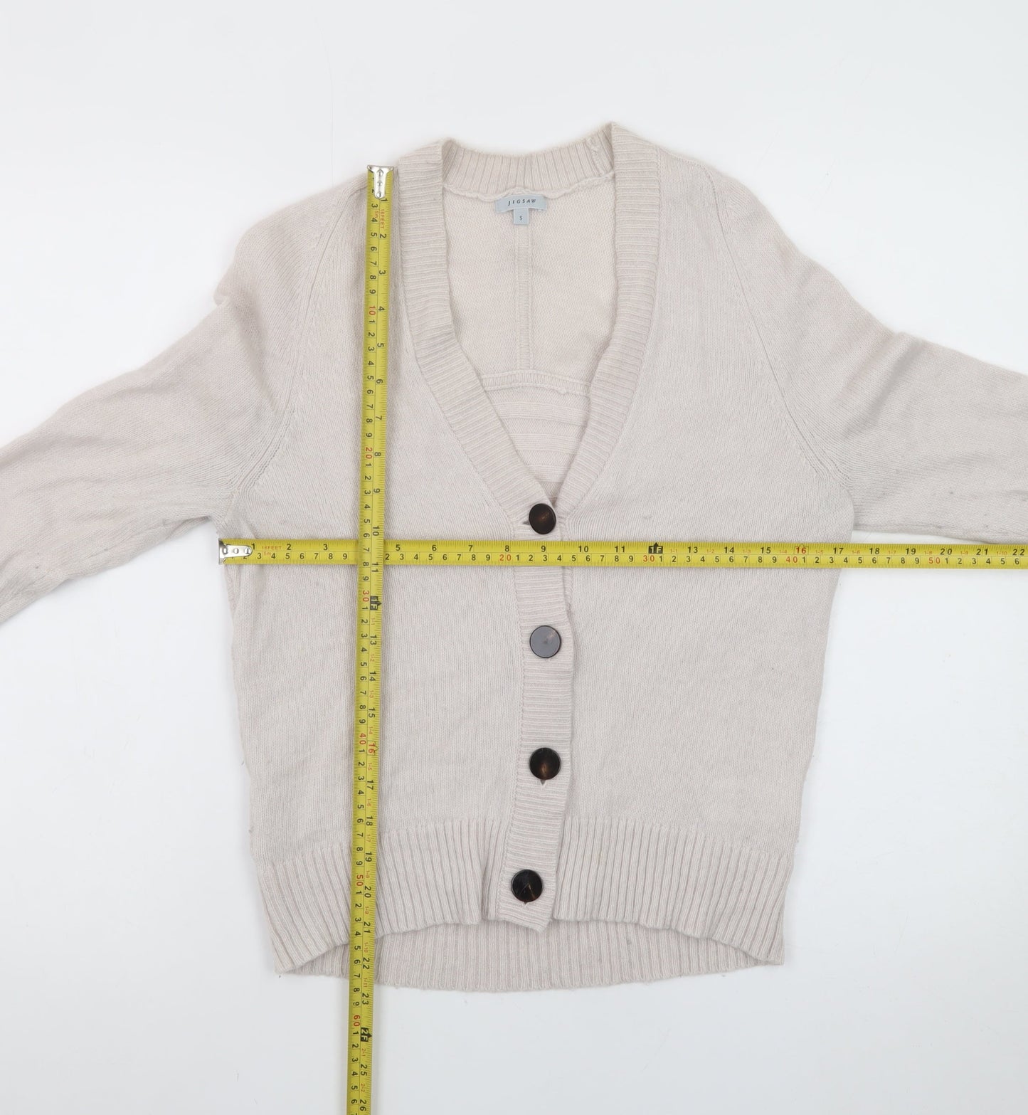 Jigsaw Women Beige Wool Blend Button Cardigan Size S