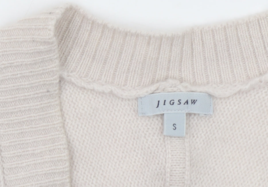 Jigsaw Women Beige Wool Blend Button Cardigan Size S
