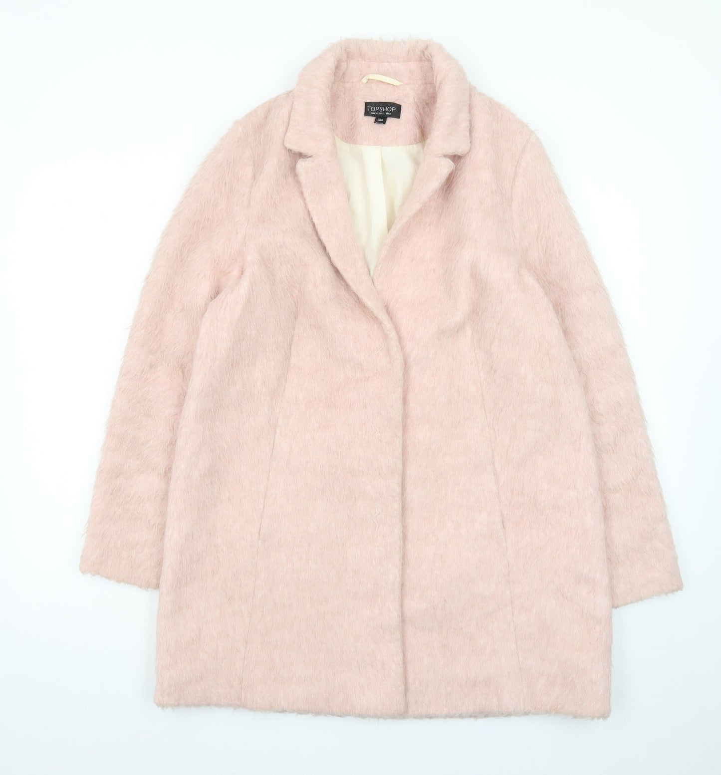 Topshop Women Pink Faux Fur Mid-Length Overcoat Size 6