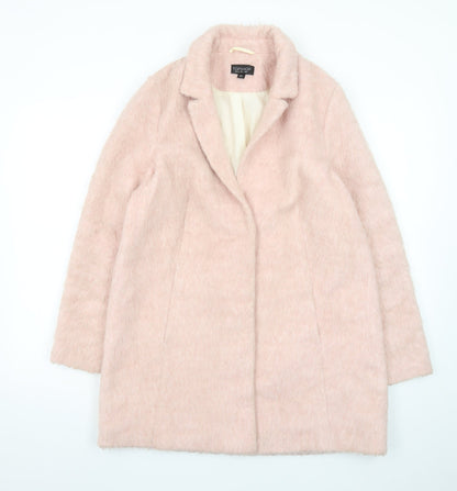 Topshop Women Pink Faux Fur Mid-Length Overcoat Size 6