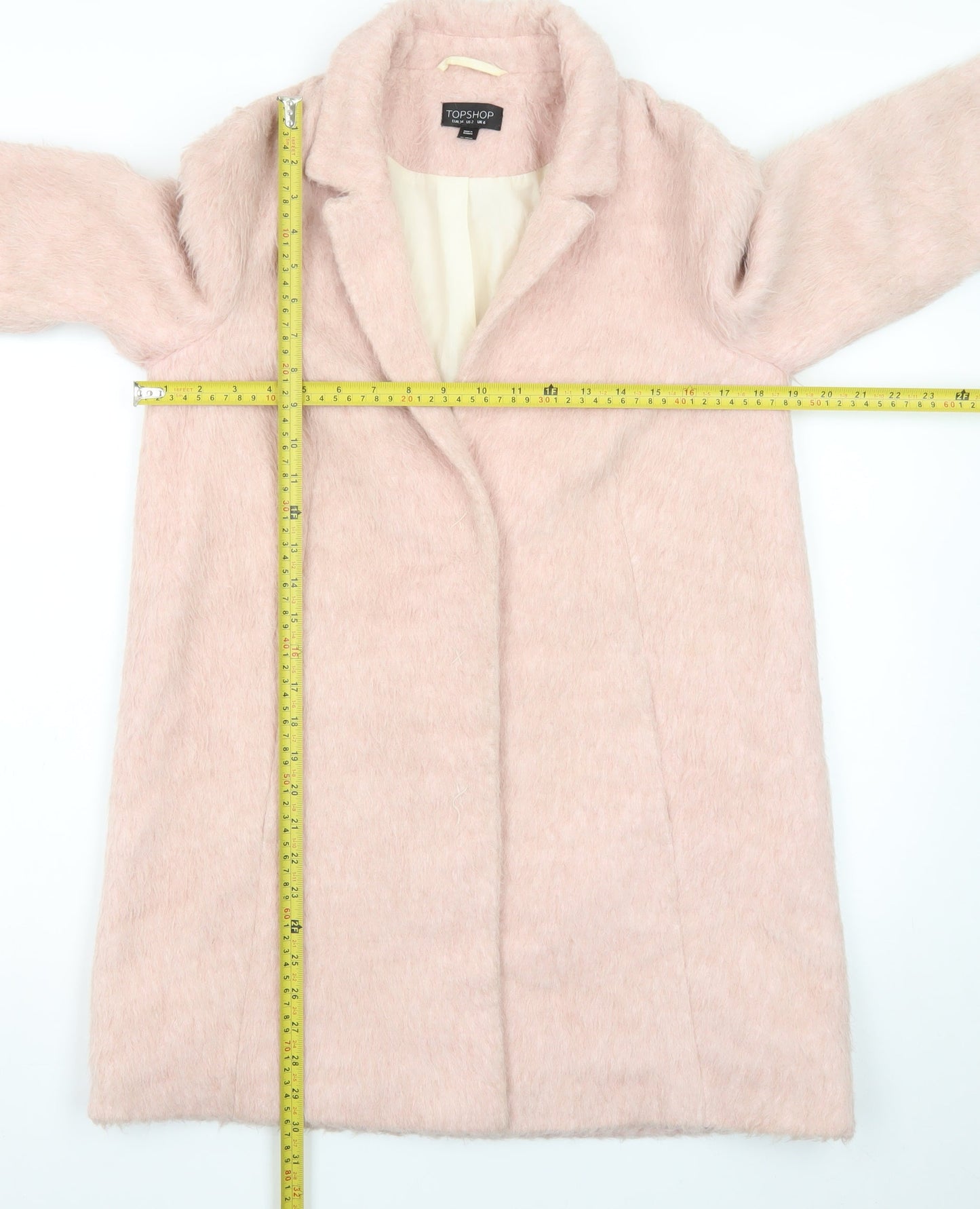 Topshop Women Pink Faux Fur Mid-Length Overcoat Size 6
