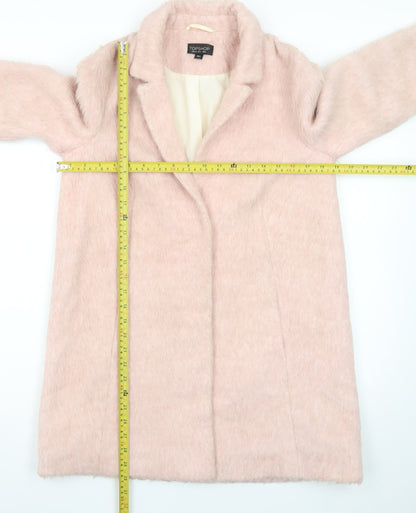 Topshop Women Pink Faux Fur Mid-Length Overcoat Size 6