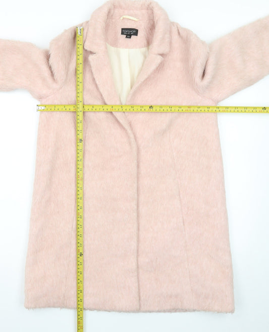 Topshop Women Pink Faux Fur Mid-Length Overcoat Size 6