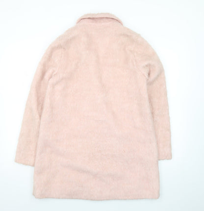 Topshop Women Pink Faux Fur Mid-Length Overcoat Size 6