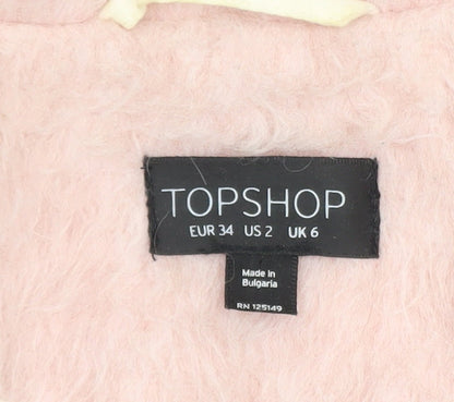 Topshop Women Pink Faux Fur Mid-Length Overcoat Size 6