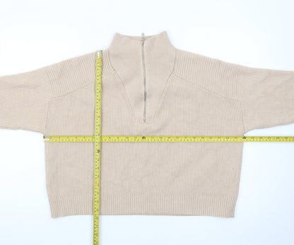 Mango Women’s Beige Wool Blend Half Zip Mock Neck Jumper Size S