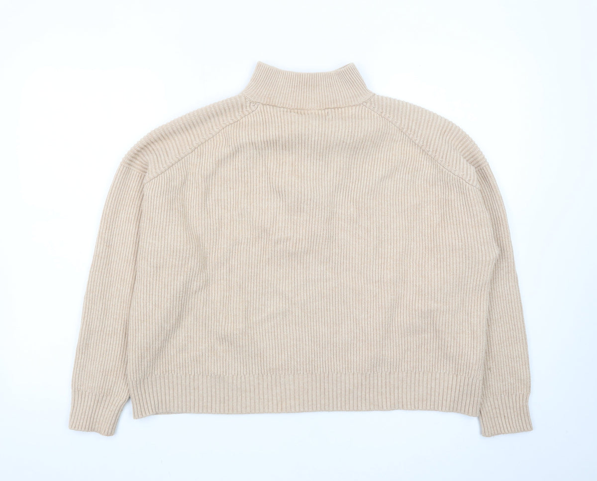 Mango Women’s Beige Wool Blend Half Zip Mock Neck Jumper Size S