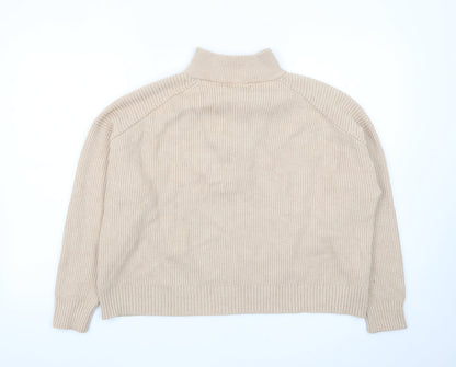 Mango Women’s Beige Wool Blend Half Zip Mock Neck Jumper Size S
