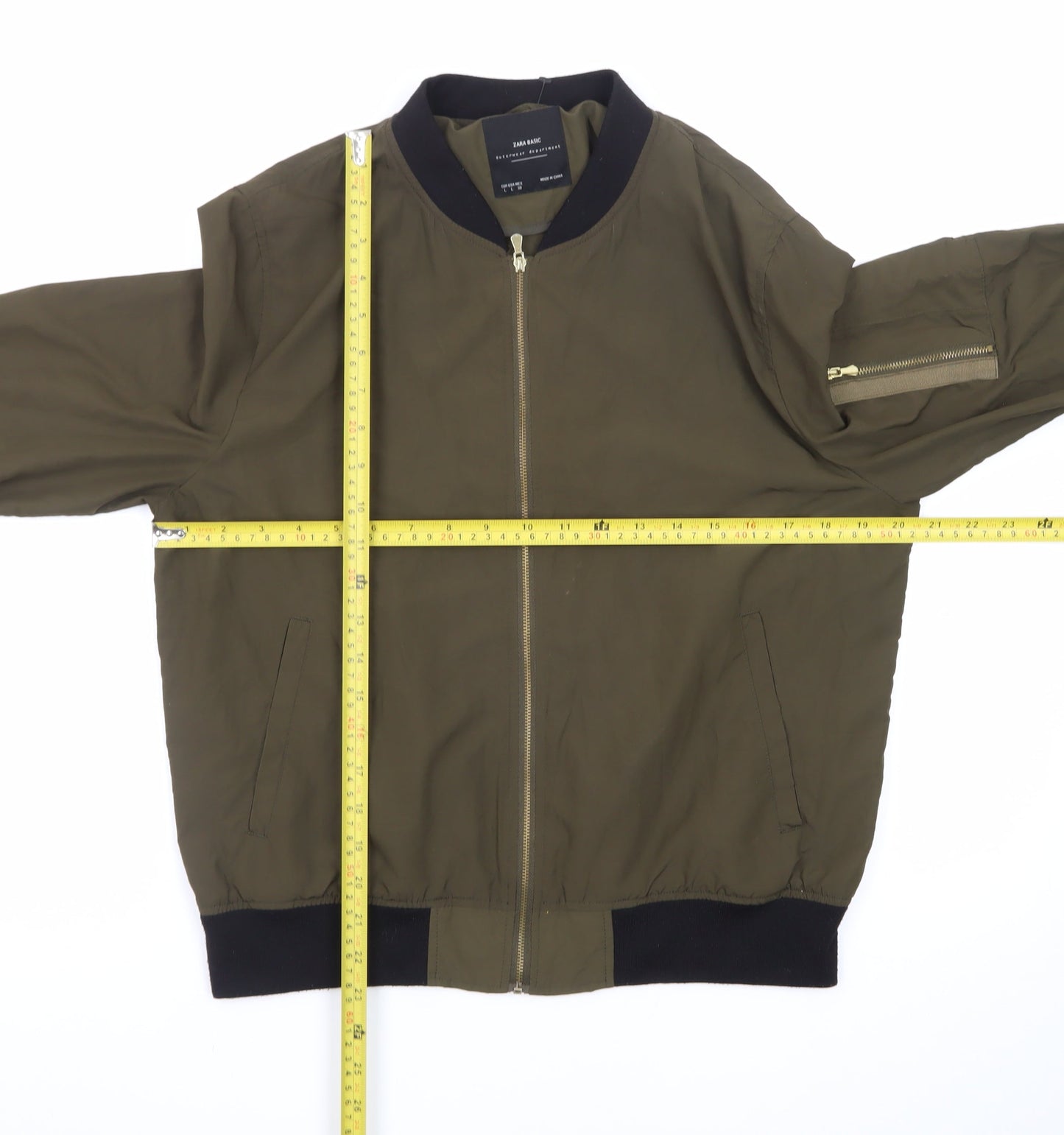 Zara Men’s Green Bomber Jacket L Regular Fit Polyester Zip