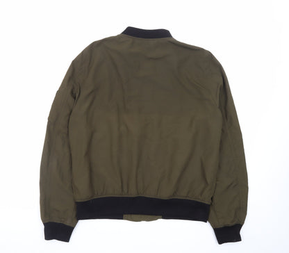 Zara Men’s Green Bomber Jacket L Regular Fit Polyester Zip