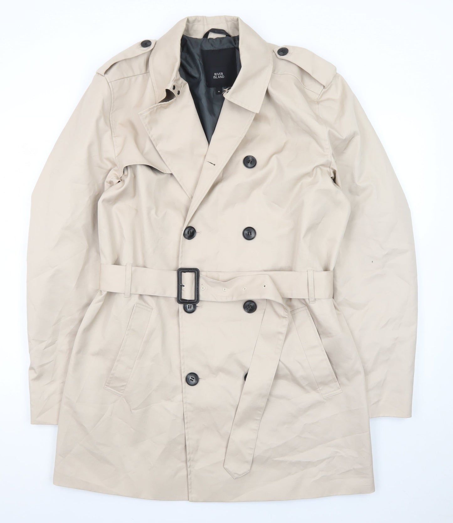 River Island Women Beige Trench Coat Belted Mid-Length M