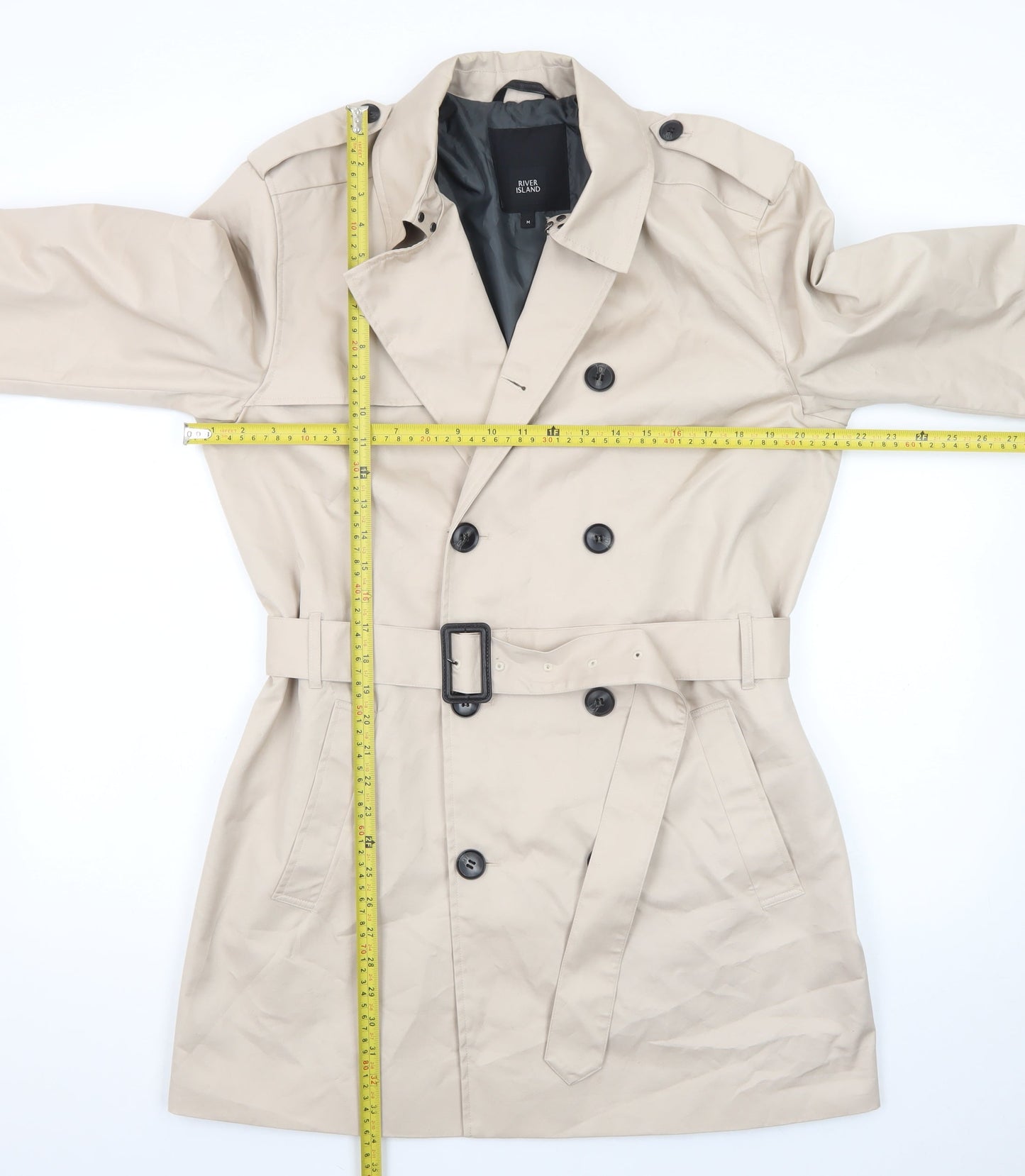 River Island Women Beige Trench Coat Belted Mid-Length M