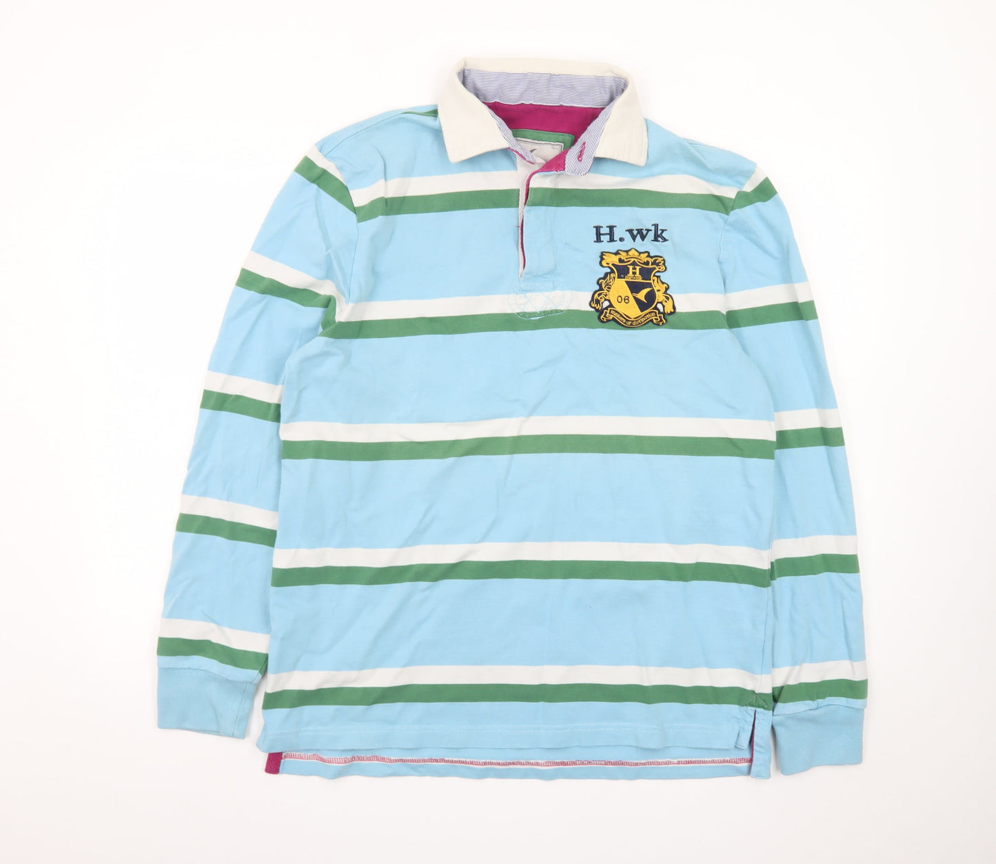 Howick Men's Blue Striped Long Sleeve Rugby Polo Shirt Size L 100% Cotton