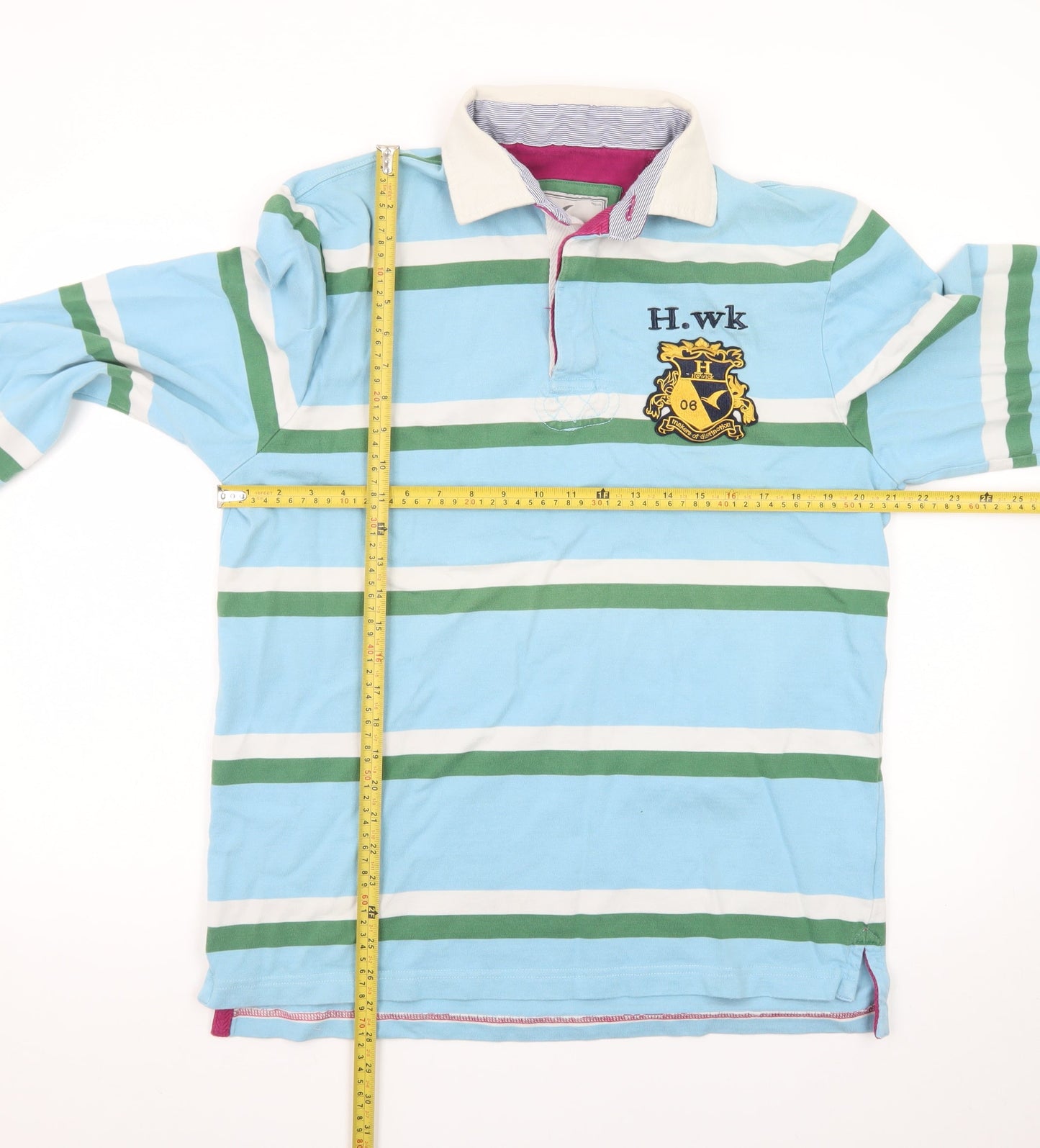 Howick Men's Blue Striped Long Sleeve Rugby Polo Shirt Size L 100% Cotton