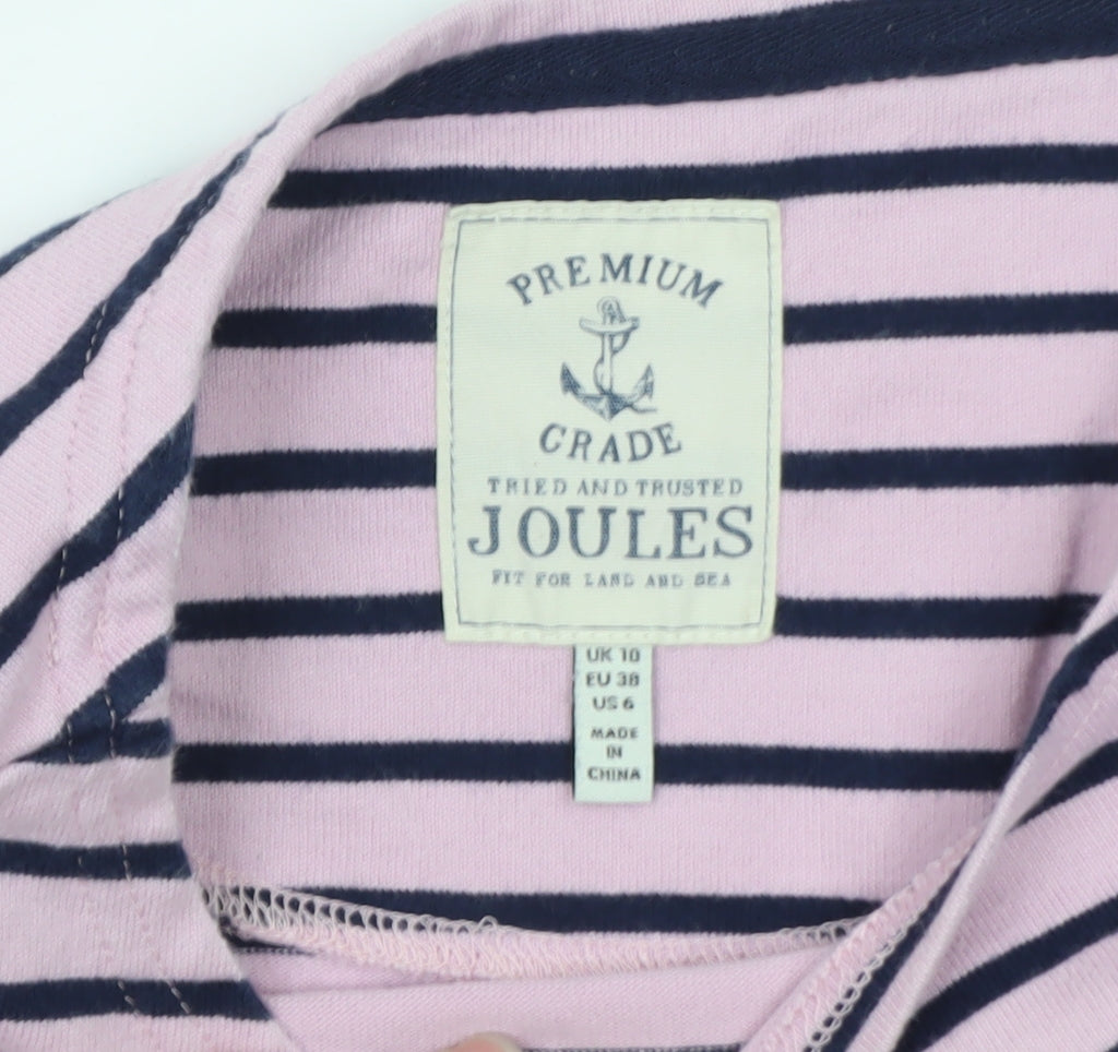 Joules Womens Pink Striped Long Sleeve Cotton Nautical T-Shirt Size 10