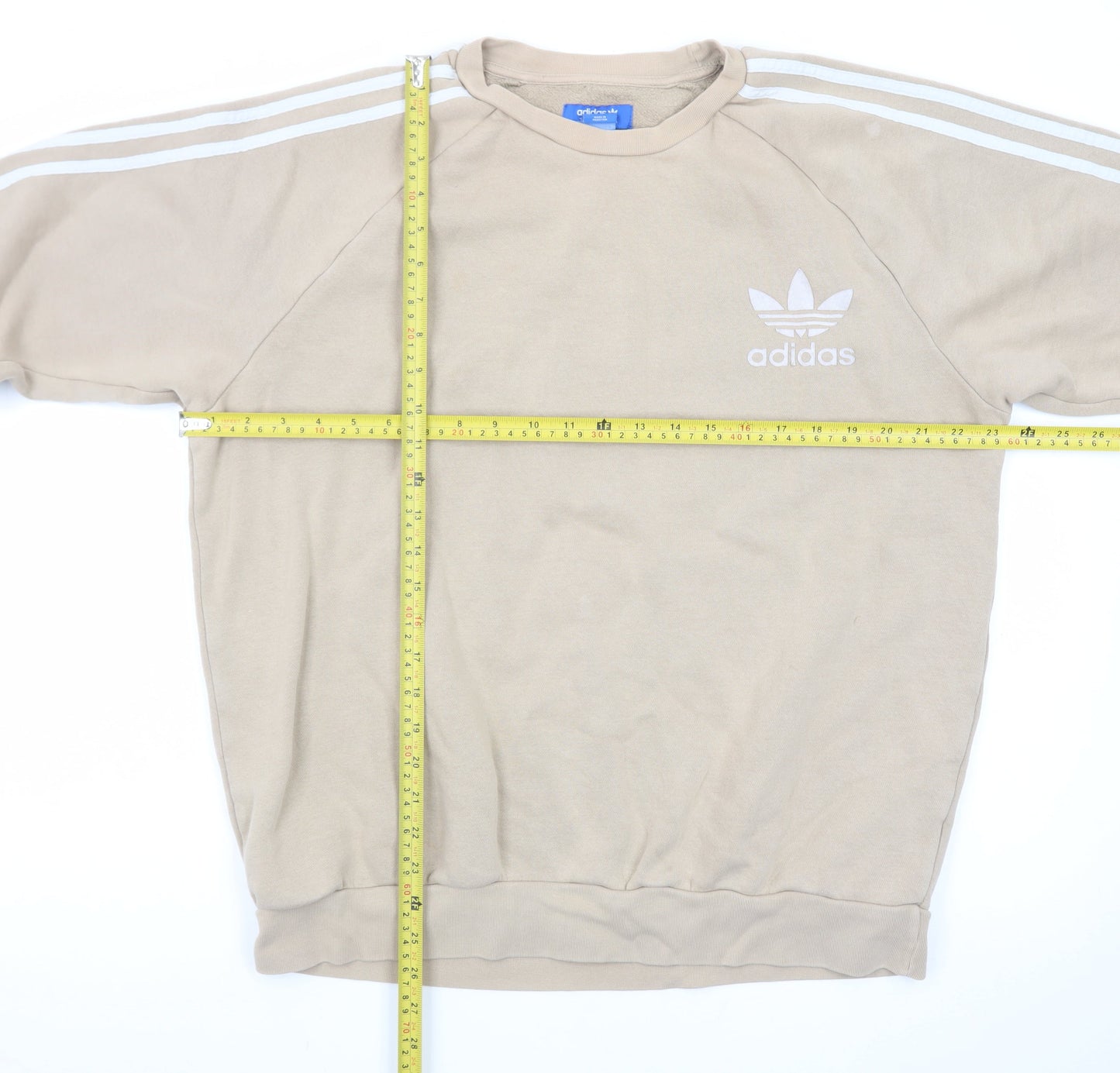 Adidas Mens Beige Crew Neck Sweatshirt L Classic 3-Stripes Logo