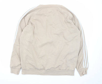 Adidas Mens Beige Crew Neck Sweatshirt L Classic 3-Stripes Logo