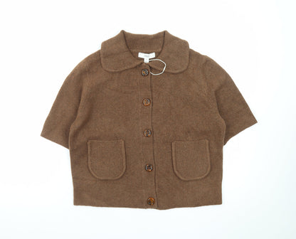Marks and Spencer Women's Brown Collared Short Sleeve Cardigan M