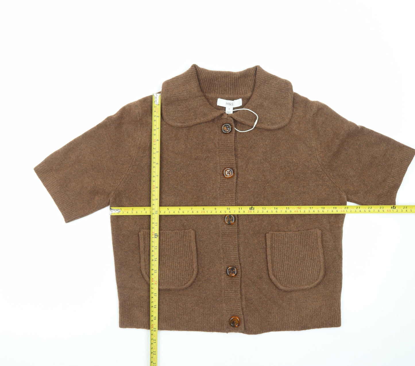 Marks and Spencer Women's Brown Collared Short Sleeve Cardigan M