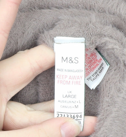 Marks and Spencer Women Beige Hooded Fleece Pullover Jumper Size L
