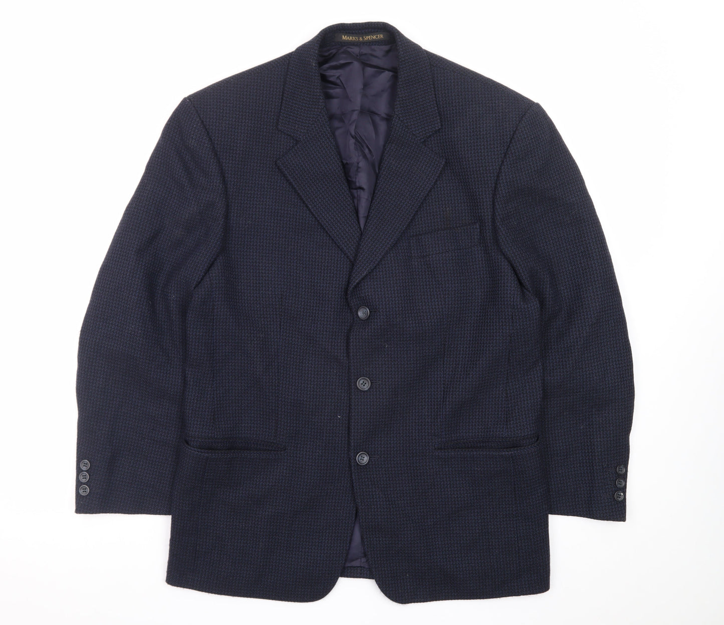 Marks and Spencer Men's Blue Wool Check 38S Classic Blazer