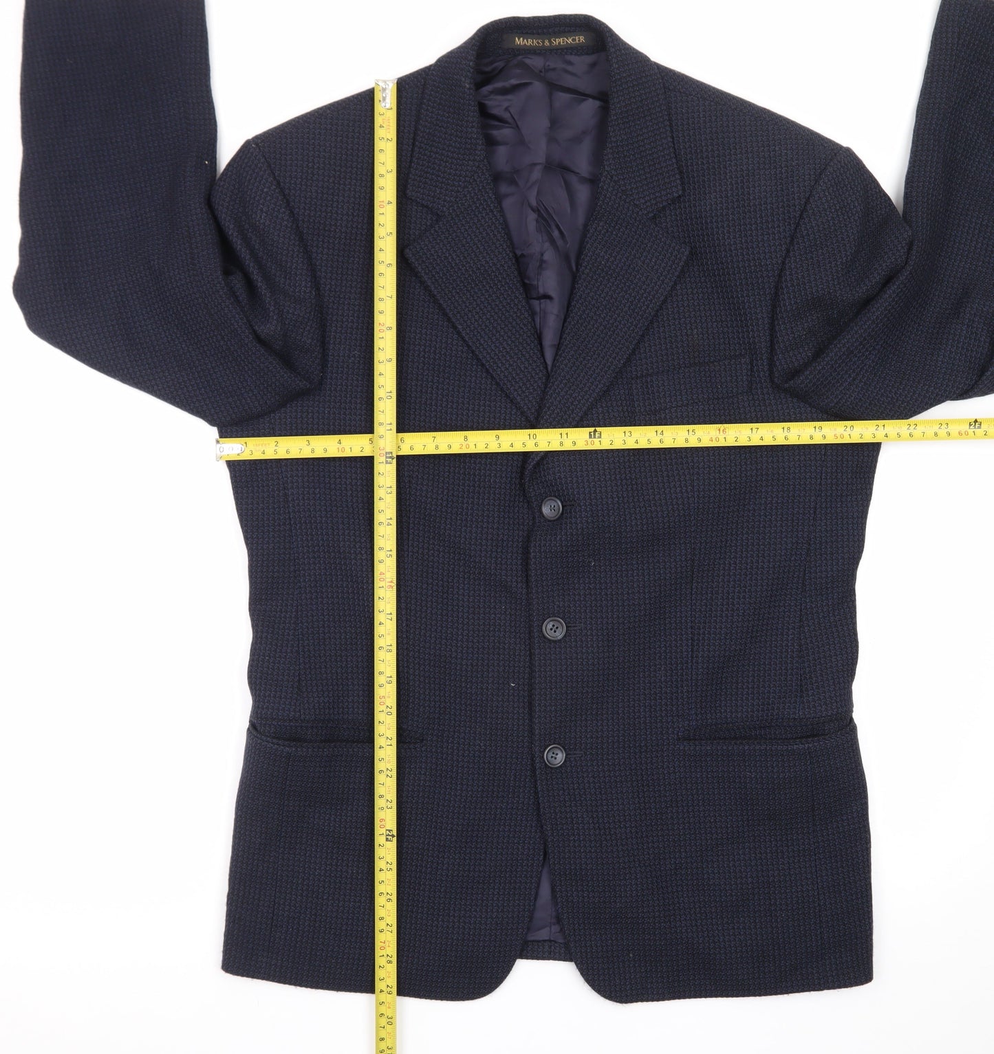 Marks and Spencer Men's Blue Wool Check 38S Classic Blazer