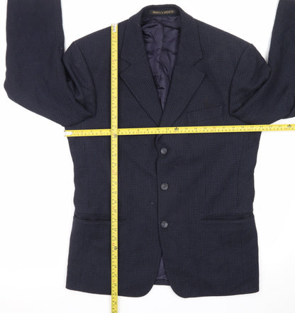 Marks and Spencer Men's Blue Wool Check 38S Classic Blazer
