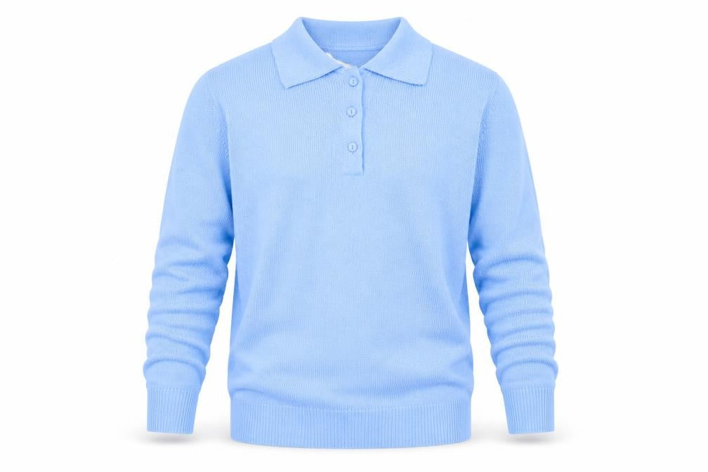 Damart Men's Blue Collared Henley Jumper XL Knit Long Sleeve