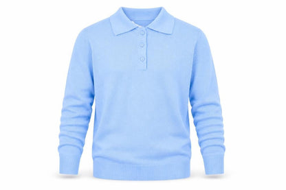 Damart Men's Blue Collared Henley Jumper XL Knit Long Sleeve