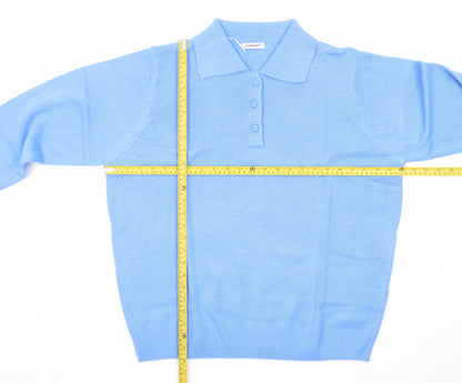 Damart Men's Blue Collared Henley Jumper XL Knit Long Sleeve