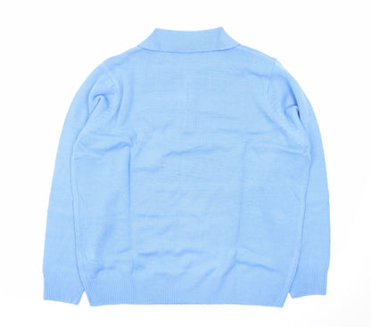 Damart Men's Blue Collared Henley Jumper XL Knit Long Sleeve